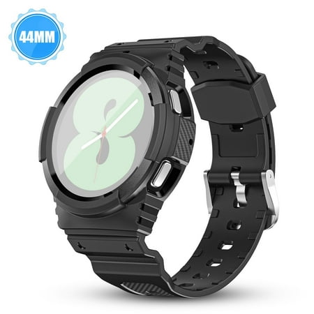 Case Bands Fit for Samsung Galaxy Watch 4 40mm 44mm, TSV Replacement Sports Strap Band with Rugged Bumper Cover Fit for Galaxy Watch 4, Black