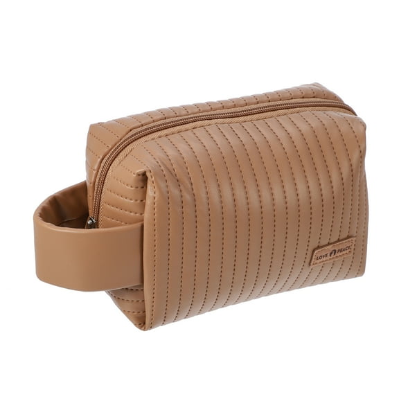 Vocoste Faux Leather Makeup Bag Make Up Organizer Bag Toiletry Bag Brown 7.09"x2.95"x4.92"