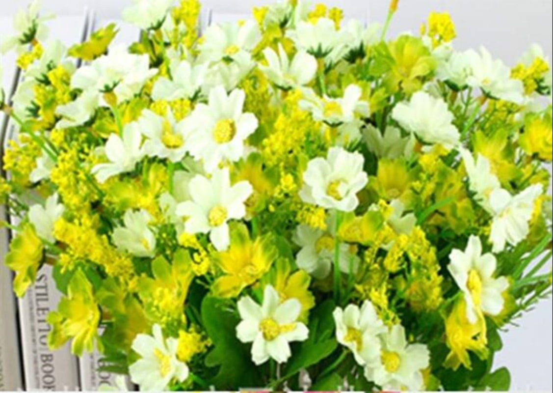 4PCS Artificial Mini Daisy Flowers Bouquets 28 Heads Silk Arrangements