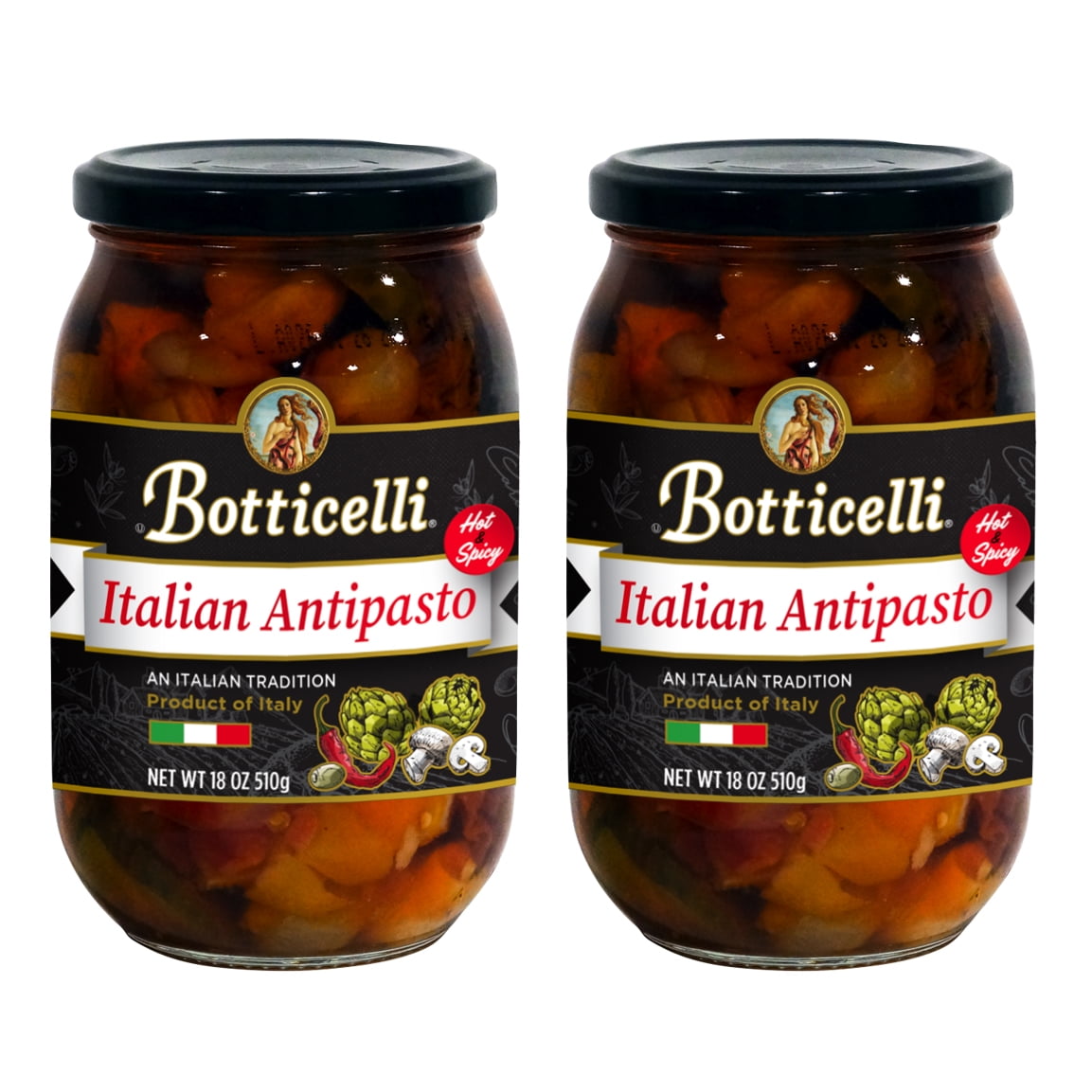 Botticelli Authentic Italian Hot Antipasto, Spicy, 2 Count