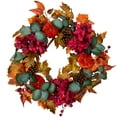 thumbnail image 3 of Northlight Artificial Floral and Pinecone Fall Harvest Wreath - 22" - Orange and Burgundy, 3 of 10