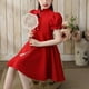 thumbnail image 5 of Vestido rojo para niños Vestido retro de manga corta transpirable y agradable para la piel para niñas para estudiantes de primaria y secundaria Rojo 150 cm / 59,1 pulgadas, 5 of 8