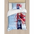 thumbnail image 3 of Anime Duvet Cover Set Queen Size, Futuristic Manga Girl Science Fiction Doodle Effect Japanese Style Digital Art Print, Decorative 3 Piece Bedding Set with 2 Pillow Shams, Pale Blue, by Ambesonne, 3 of 3