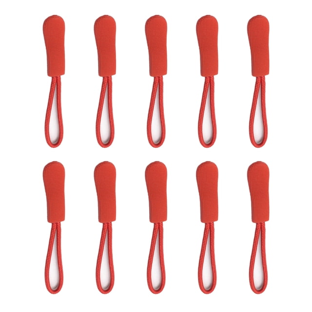 kurtrusly 10Pcs Zipper Pulls Zippers Extension Strap Slider Nylon Cord Broken Fixer Zip Rope Tag Replacement for Backpacks Jackets Red