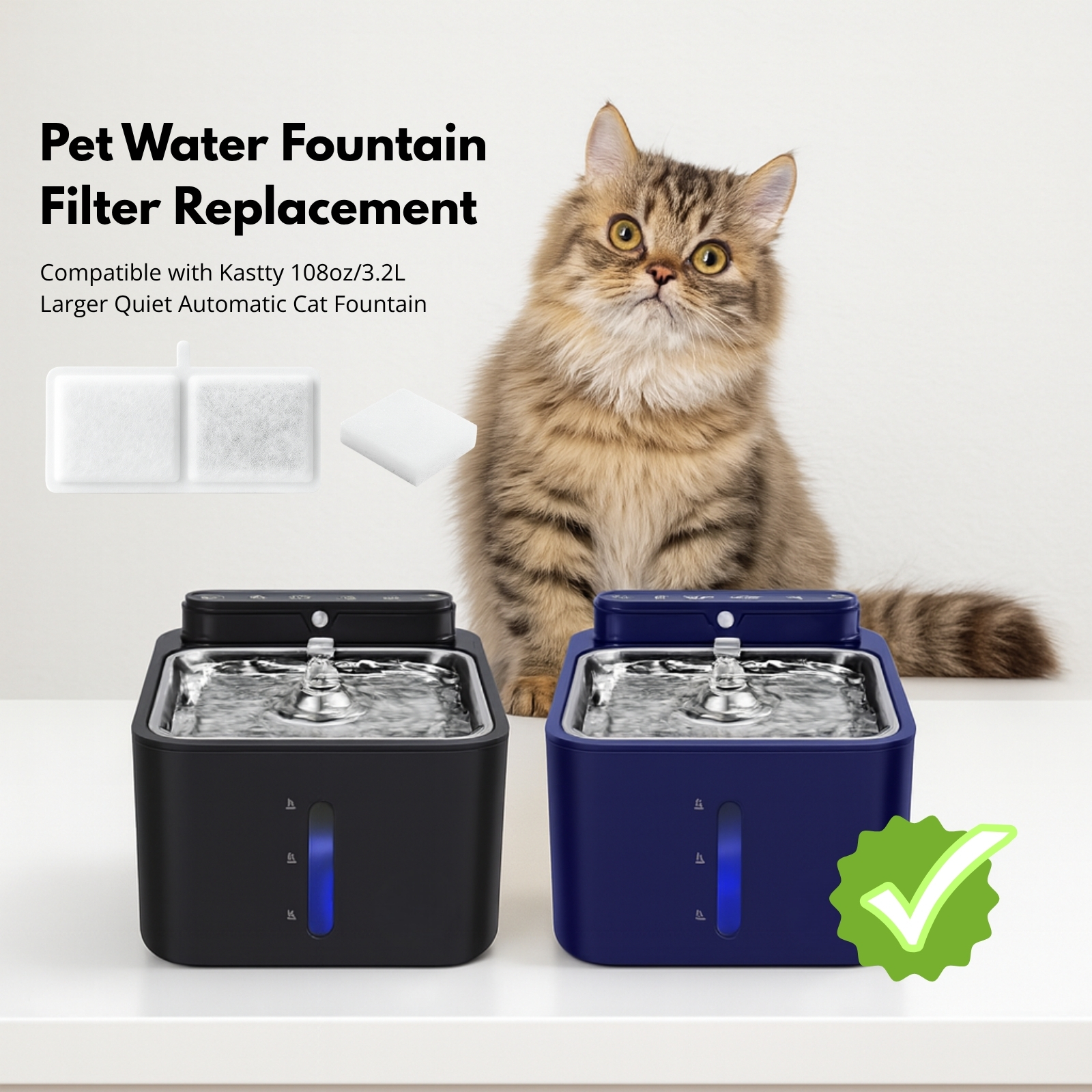 Nispira Cat Water Fountain Filters Compatible with Kastty Battery Operated 108oz/3.2L Pet Fountain, Activated Carbon Replacement Filters, 16 Pack