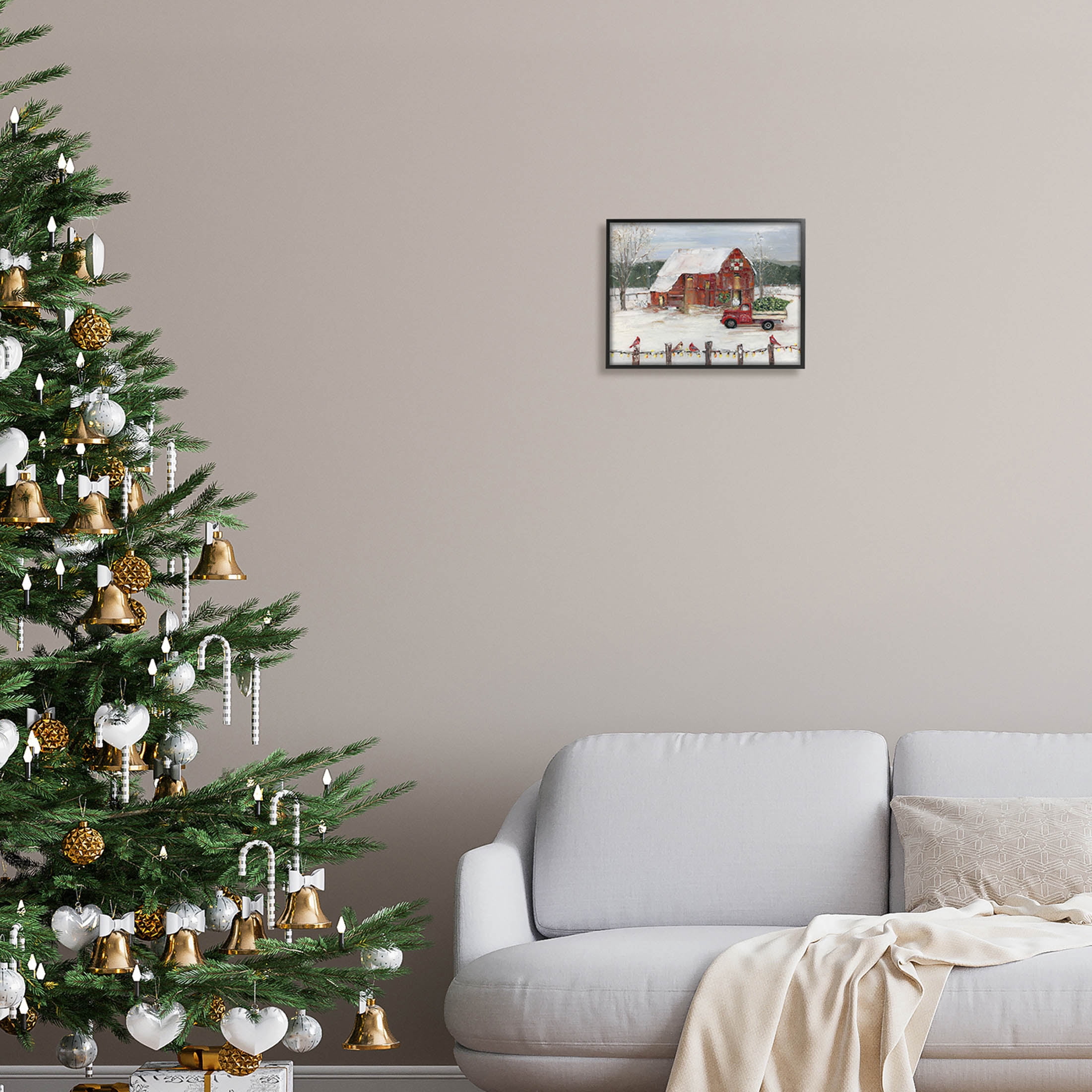 Stupell Industries Snowy Holiday Tree Farm Landscape Painting Black Framed Art Print Wall Art, Design by Sally Swatland