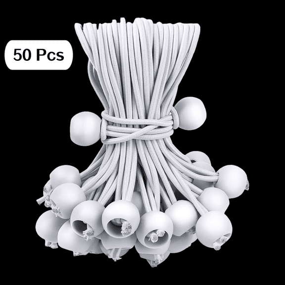 50 Pcs Bungee Cords, 6 Inch White Tarpr Bungee Cord with Balls for Camping Cargo Tent, UV Resistant