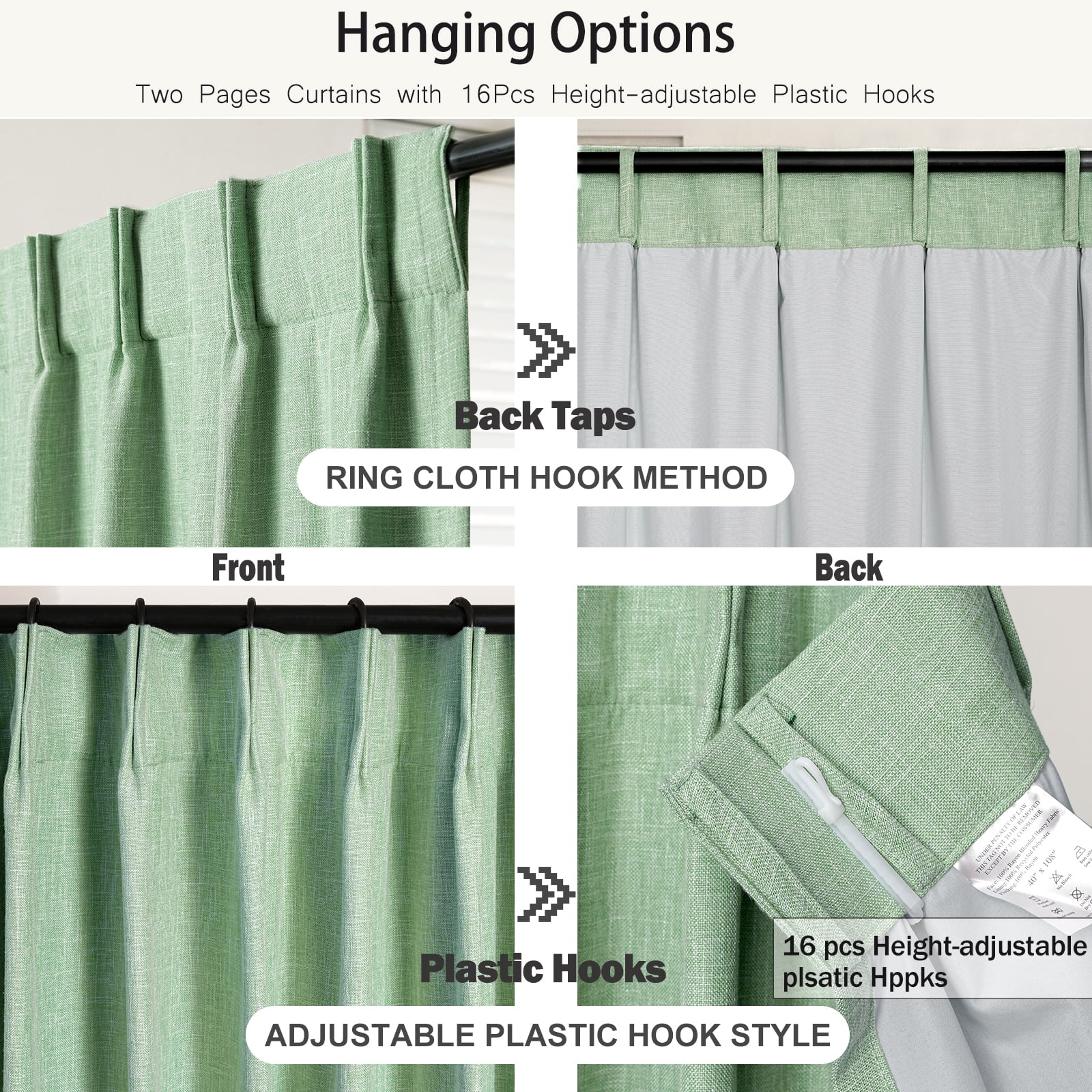 Nalqet Linen Pinch Pleated Full Blackout Curtains for Bedroom - 2 Pages Black Out Grass Green Curtains 102 Inch Long 2 Panel for Living Room Darkening Thermal Window Curtain Drapes with 16pc Hooks