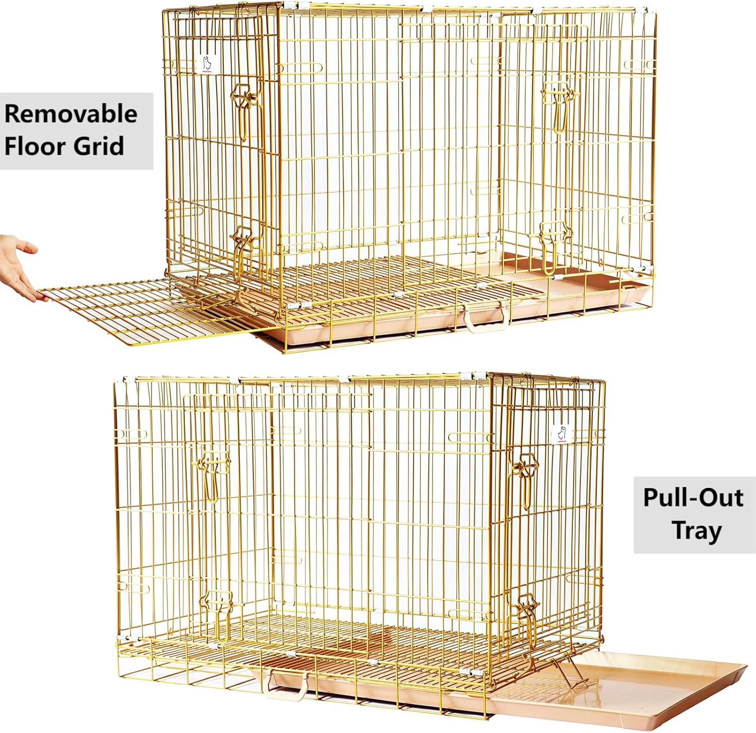 Homey Pet 42 Inch Dog Crates for Large Dogs, Copper Gold Metal Wire Dog Cage, XL Dog Kennel Indoor with Removable Floor Grid, Pull-Out Tray, Double Doors