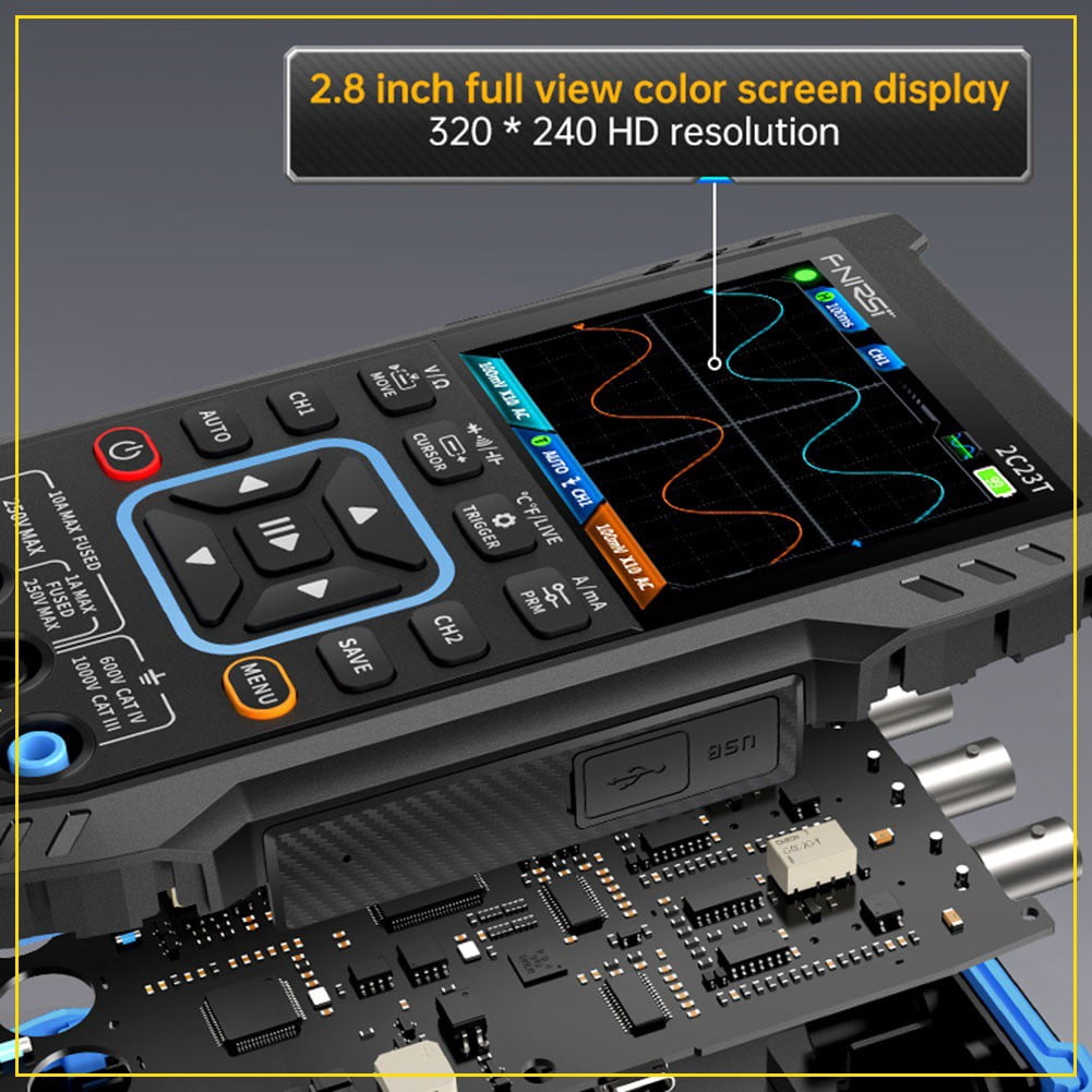 2C23T Handheld Digital Dual Channel Oscilloscope Multimeter 3in1 SignalGenerator
