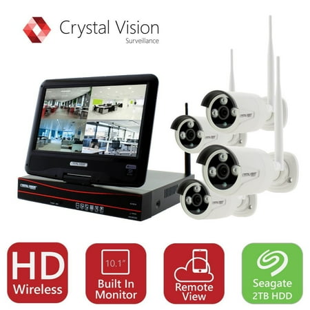Crystal Vision True HD Wireless Security Camera System 2TB Hard Drive All-in-One NVR CCTV with Built-in Monitor, Router, Camera Auto Pair, Night Vision - (Best Nvr Security System)