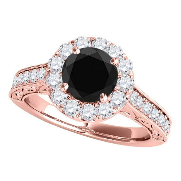 Mauli Jewels Engagement Rings for Women 1.50 Carat Halo Black Diamond Engagement Wedding Ring Prong 14k Rose White Yellow Gold