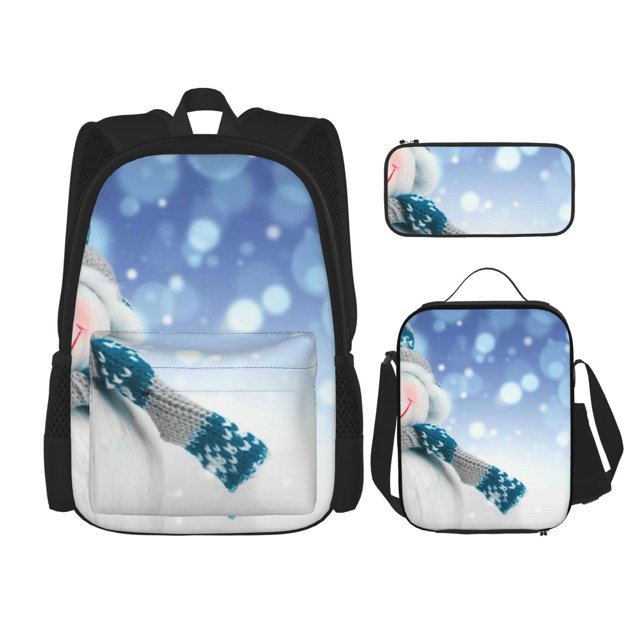 Balery Christmas Snowman In The Snow Mochila escolar 3 en 1 para niños: mochila resistente con lonchera térmica y estuche para lápices. Mochila escolar para niños y niñas.