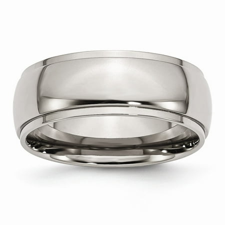 - Titanium Ridged Edge 8mm Polished Wedding Band - Size 10