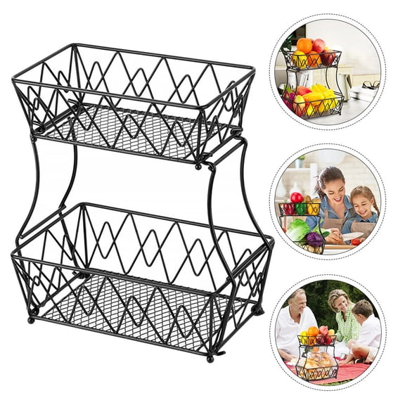 Phenofice Iron Fruit Stand Storage Basket with Glossy Finish for Countertop and Cabinet Use