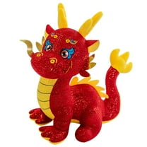 SDJMa Chinese New Year Dragon Plush Doll, Glitter Dragon Stuffed Animal Toys, 2024 Year of The Dragon Mascot Standing Statue Tabletop Ornament for Lunar New Year Spring Festival Office Home Decor