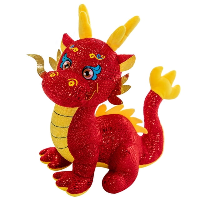 Muñeco de peluche Tang con disfraz del Año del Dragón | Peluche del zodíaco de buen augurio para la decoración del Año Nuevo | Decoración suave y tierna para el hogar y la oficina