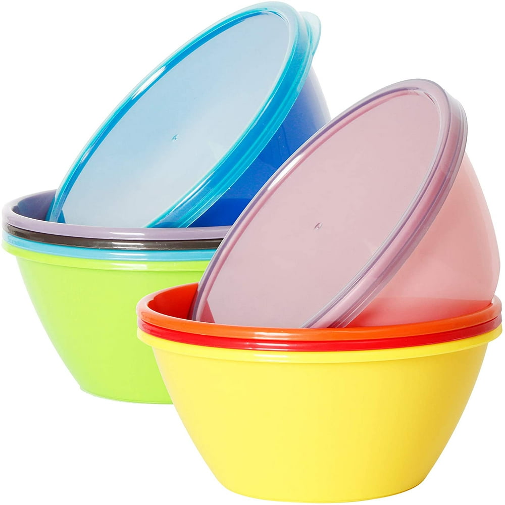 Youngever 22 Ounce Plastic Bowls with Lids, Cereal Bowls, Soup Bowls