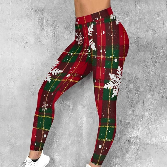 Qulqfy Yoga Leggings for Women Running Christmas High Waisted Red Lounge Plus Size Plaid Casual Leggings Pants Women L
