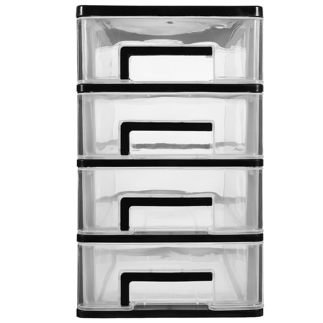 4 Layers Transparent Desktop Drawer Type Storage Box Plastic Mini Cosmetics Storage Organizer Sundries Holder (Black and Transparent)