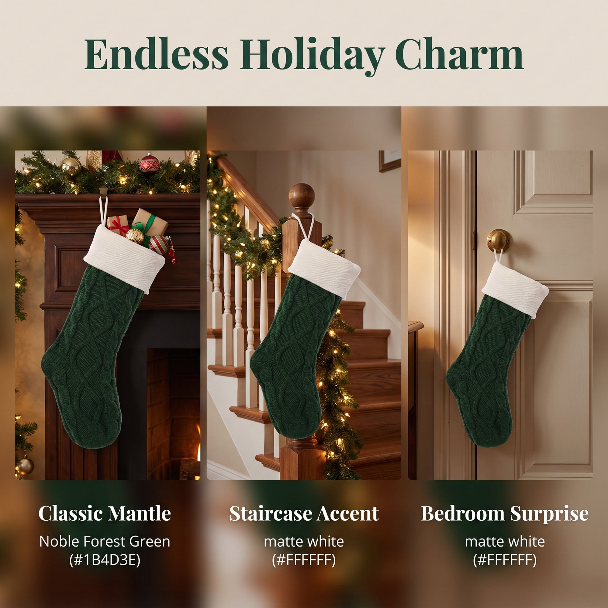 Unique Bargains Durable Luxurious Cable-Knit Christmas Stocking Green White 18"