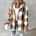thumbnail image 2 of VIWORLD Women's Plaid Drawstring Hoodie Long Sleeve Shirt Button Front Casual Tops Spring/Fall Fashion Minimalist Style Khaki XL, 2 of 4