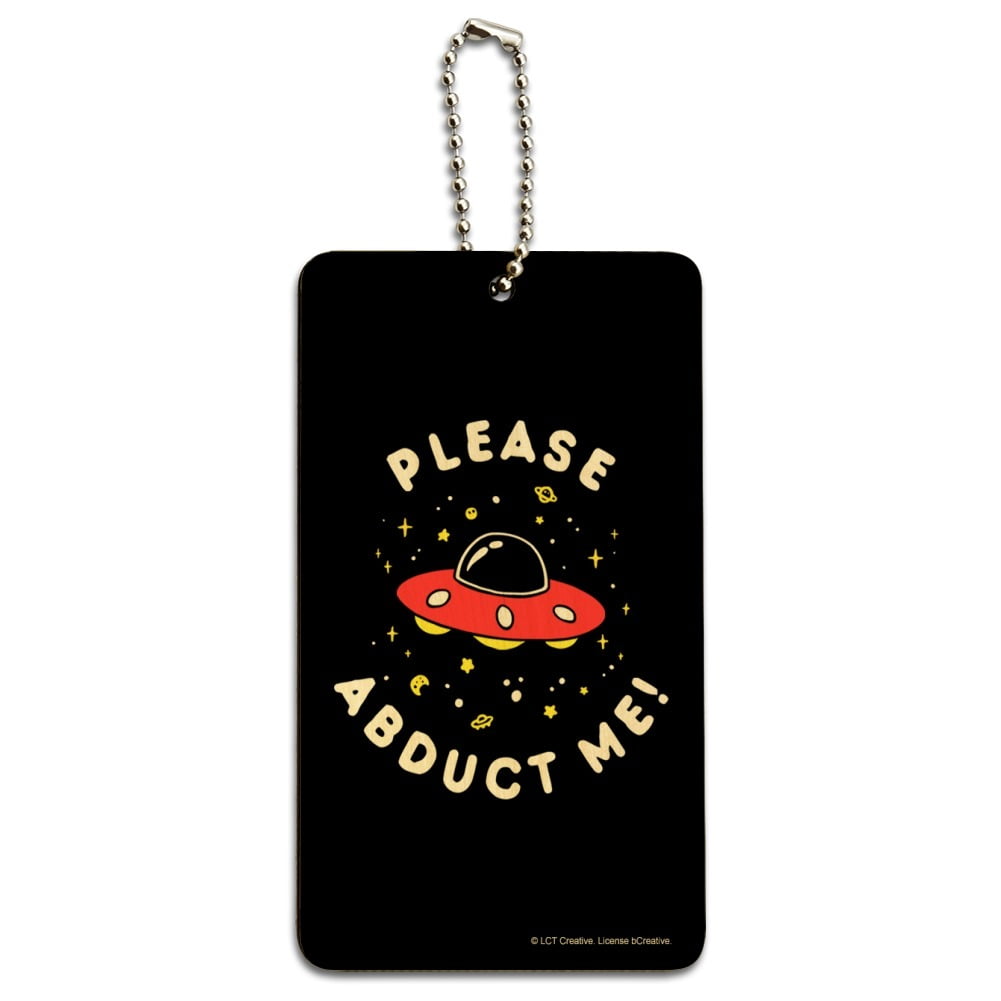 Please Abduct Me UFO Aliens Funny Humor Wood Luggage Card Suitcase