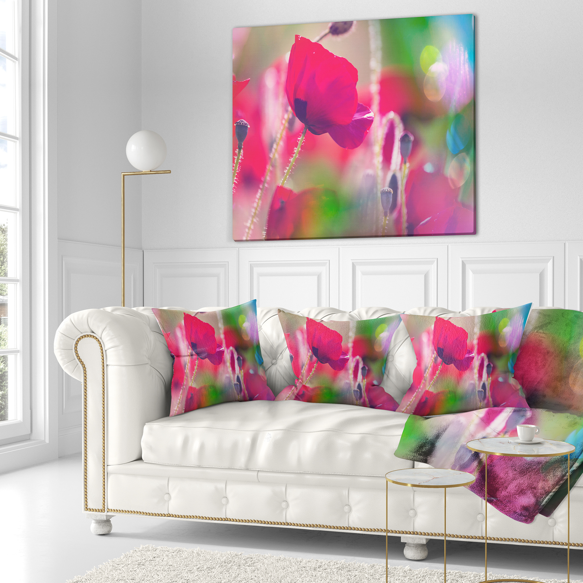 Designart Close Up View of Red Poppy Flowers - Floral Throw Pillow - 16x16