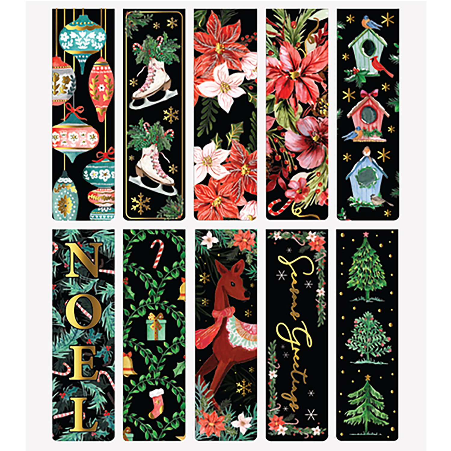 Brea Reese: Scratch Art Bookmark Kit - Ornaments - 10 Holiday-Themed Bookmarks, Wooden Stylus, Metallic Accents, Guided Art, DIY Christmas Adult Craft