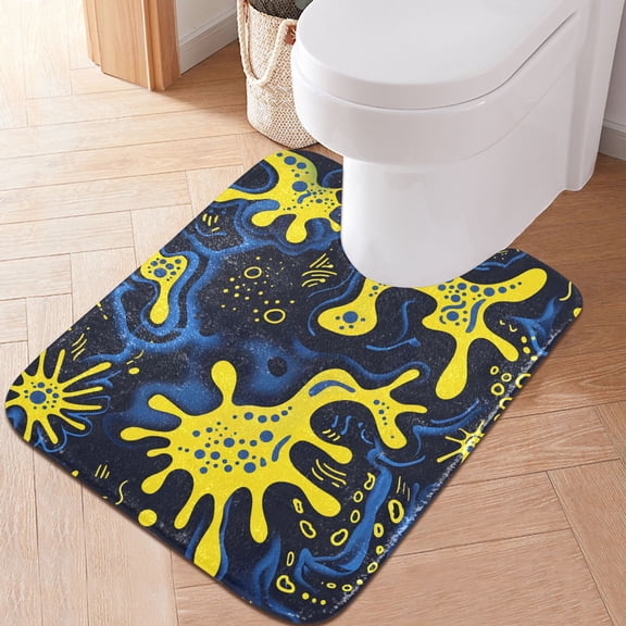 Toilet Rug U-Shaped Bathroom Rugs Non-Slip Soft Plush Machine Washable Contour Bath Mat Light Blue Yellow Splashes 24x20