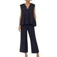 thumbnail image 4 of WMTBSRSW Women's 2 Piece Outfits Trendy Pleated Sleeveless One Button Blazer Vest and Wide Leg Pants Suit Spring Fall Office Casual Matching Set, 4 of 9