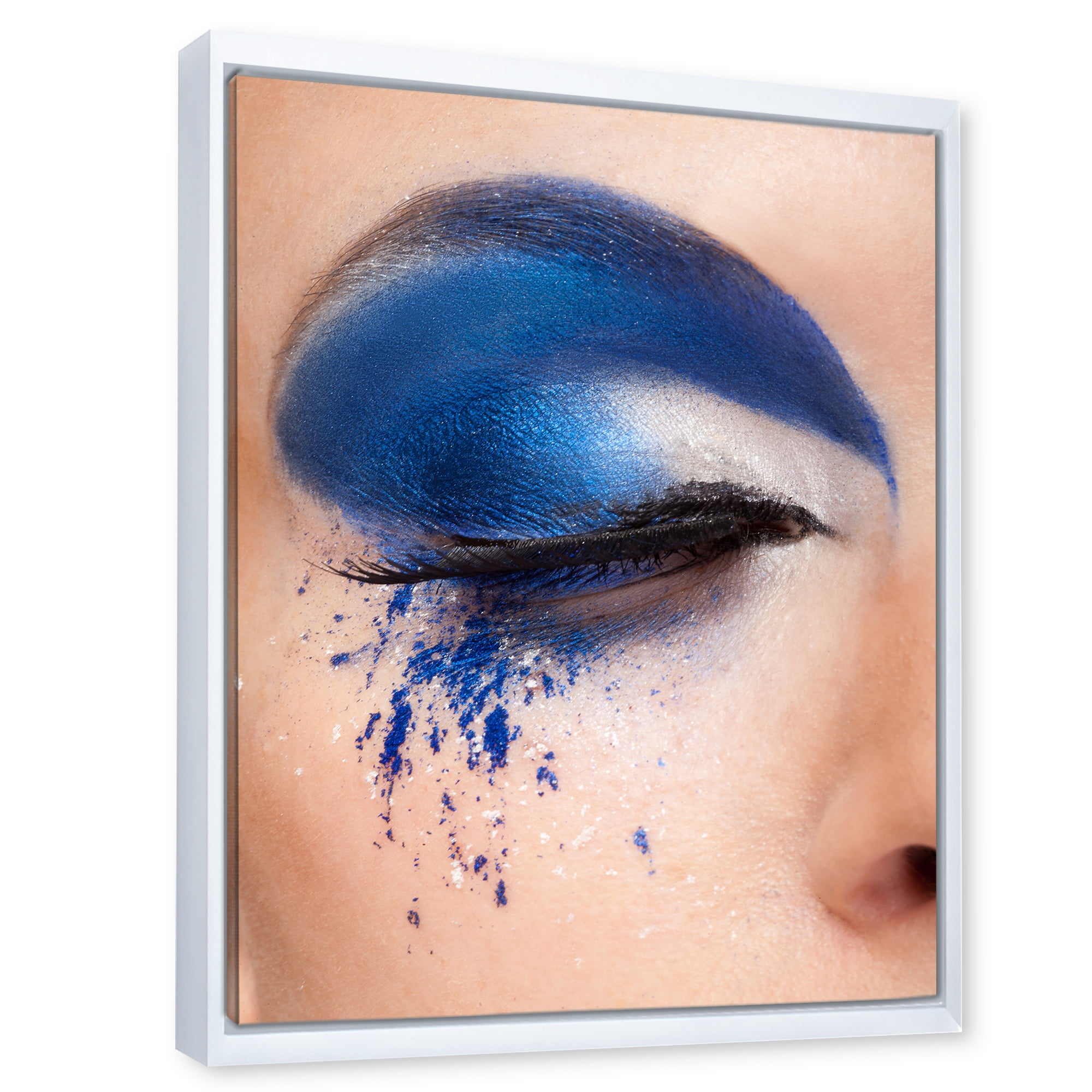 Designart 'Closed Woman Eye With Blue Fantasy Make Up' Modern Framed Canvas Wall Art Print