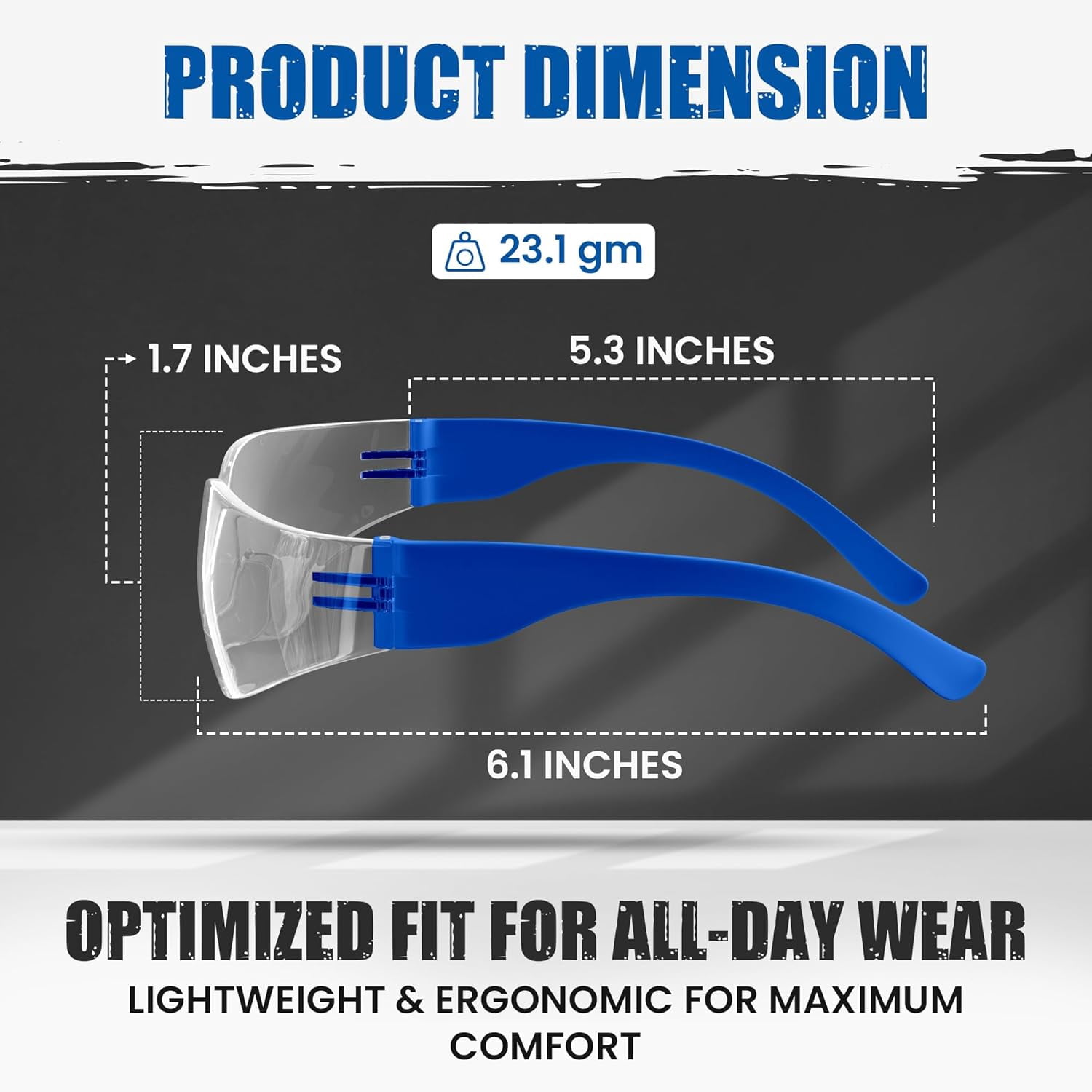 Rugged Blue Diablo Safety Glasses - Blue Frame -12 Pack | Clear Lens Protective Eyewear | Lightweight Frameless Design | Scratch-Resistant Lens for Work Construction Lab and Industrial Use