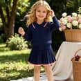 thumbnail image 2 of Toddler Girls Outfit 1-8 Years, Preppy Style Knit Cardigan Sweater and Pleated Skirt 2 Piece Set Collared Button Down School Uniform Outfit for Kids Blue, 2 of 5
