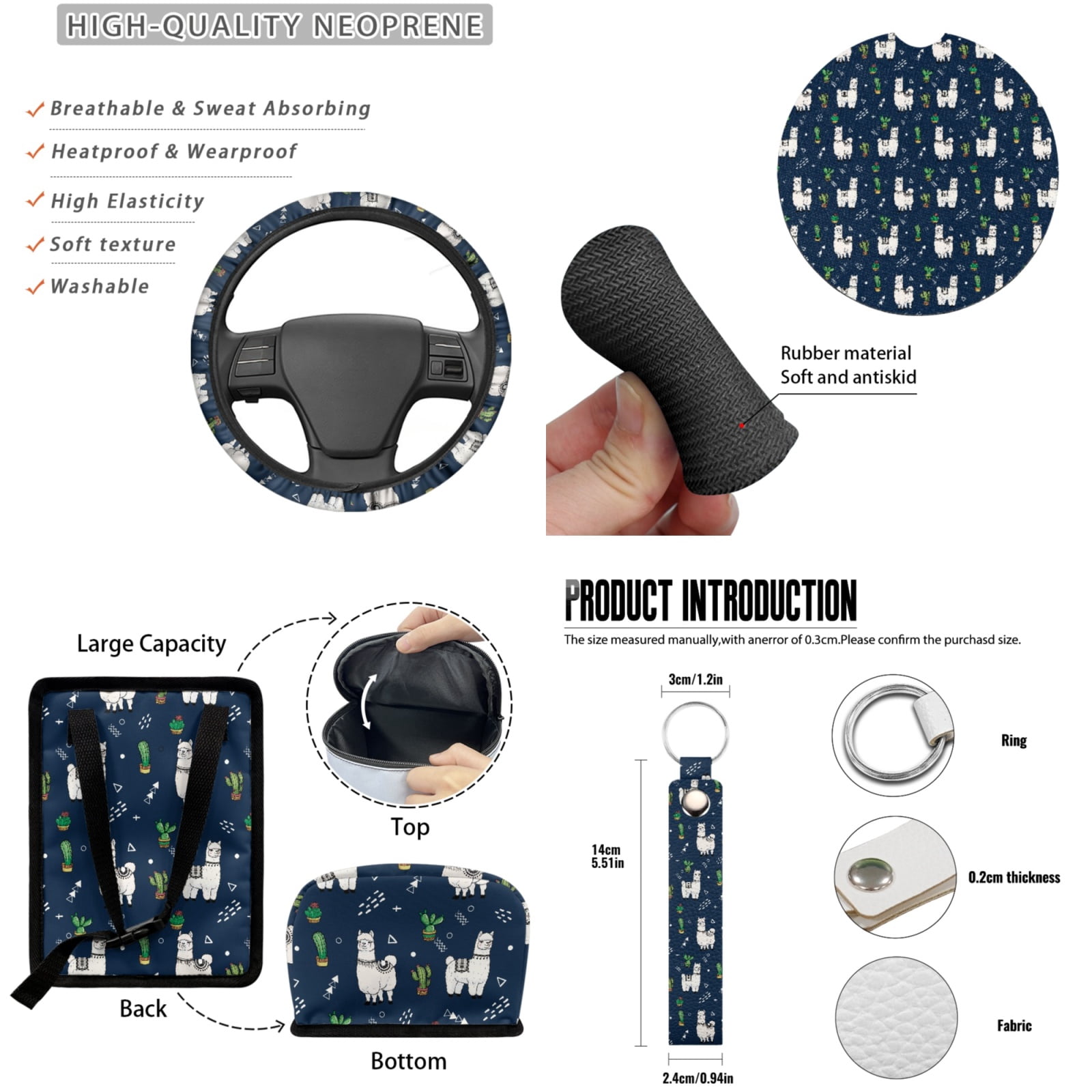 Jeiento Alpaca 13 Pcs Interior Automotive Accessory Set with Car Seat Covers Steering Wheel Cover Car Seatbelt Cover Trash Can Car Rear View Mirror Cover Coasters Keychains Fit for Most Vehicles