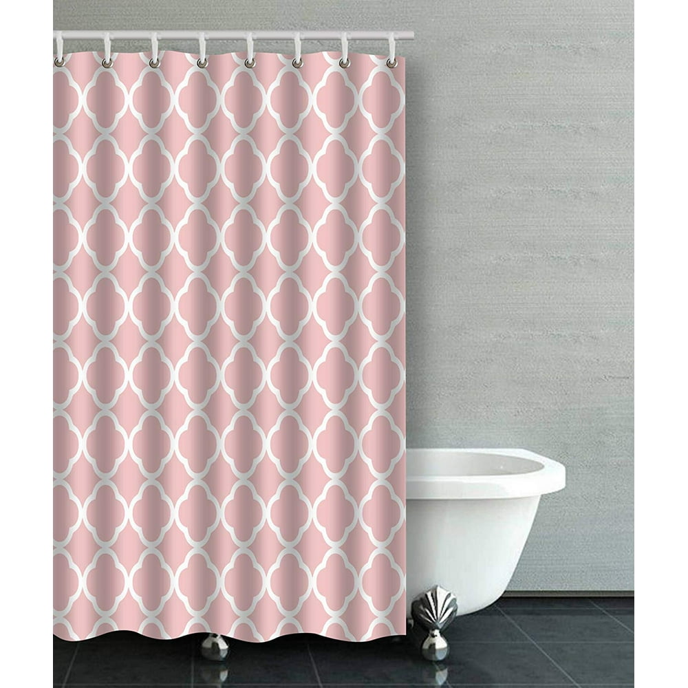 ARTJIA Pretty Blush Pink White Quatrefoil Patterns Bathroom Shower