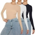 thumbnail image 4 of Women's 3 Pack Basic Long Sleeve Top, Slim Fit Layering Tee, Solid Color Stretch Shirt, Comfortable Round Neck Blouse, Multipack Everyday Wear, Soft Crewneck Pullover A L, 4 of 5