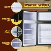 Tacool Small Mini Fridge with Top Freezer Compact Refrigerator Dual Door with Adjustable Thermostat Black for Home New