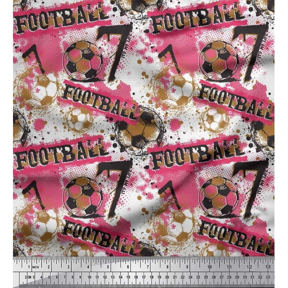 Soimoi Pink Cotton Voile Fabric Brush Stroke & Football Men Print Fabric by Yard 56 Inch Wide