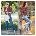 thumbnail image 7 of KLL Red Floral Print Women's Long Sleeve Pajamas with Pants Sleepwear Loungewear 2 Set-Small, 7 of 7
