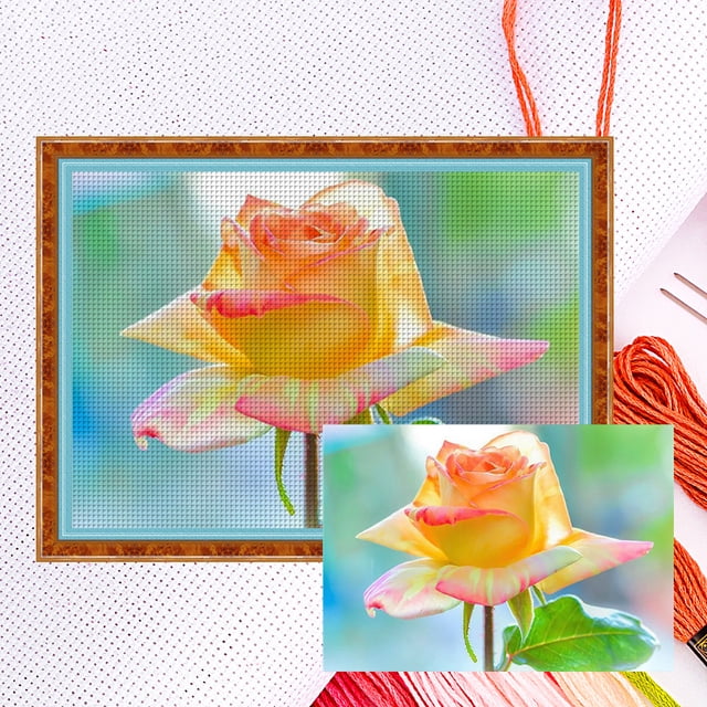 Hilo Algodón Ecológico Bordado Obra Arte Punto Cruz Con Rosa 11CT 40x30cm