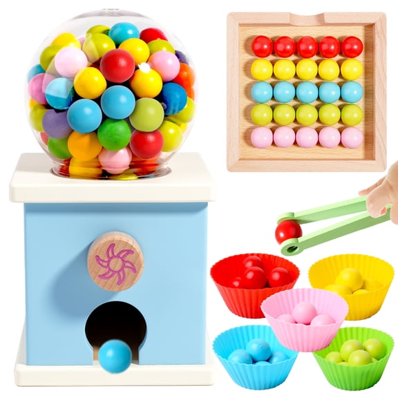 9.6" Wooden Gumball Machine Counting Montessori Toys for 3 4 5 Years Old Boys Girls, Toddler Preschool Learning Activities Toy for Kids Ages 4-8, Birthday Gifts Sensory Toys