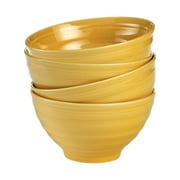 Woven Paths Farmhouse Stoneware Bowls, Yellow, Set of 4