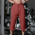 thumbnail image 2 of YanHoo Pantalon Capri Homme Lin Plage 3/4 Ample Coton Lin Ample Décontracté à Cordon Harem, 2 of 8