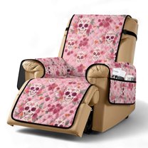 TSOVTHRID Pink Sugar Skull Recliner Chair Covers Non Slip Lazy Boy Recliner Cover Stretch Reclining Chair Cover Rose Heart Print Washable Furniture Protector Covers for Valentine's Day Decor