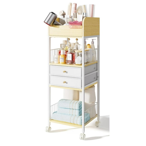 Carrito organizador de maquillaje TidyStash con cajones de madera natural