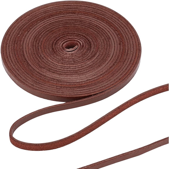 5M 6mm Flat Genuine Leather Cord Cowhide Leather Strips Braiding String Leather Strap Coconut Brown Beading Threads for DIY Leather Crafts Necklace Bracelet Jewellery Laces Making