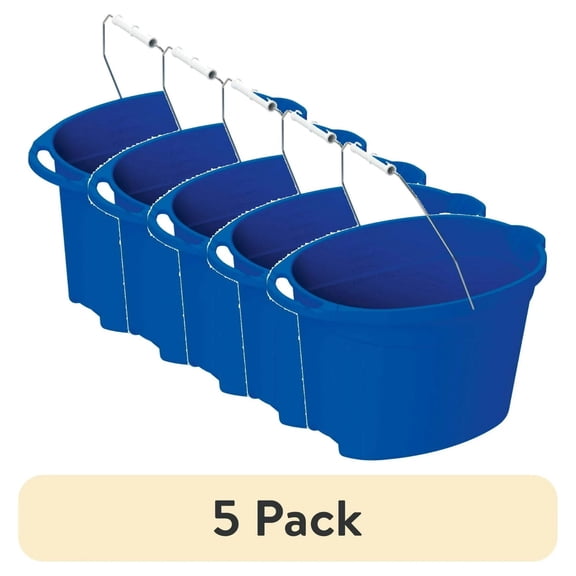 Five plastic 12-gallon oval containers, blue plastic buckets, durable and convenient for storage, suitable for cleaning, washing cars, etc.