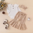 thumbnail image 2 of masbird Newborn Baby Girl Clothes 3pcs Infant Rib Frill Long Sleeve Romper Flared Pants Headband Set Fall Winter Outfits,Khaki,18-24 M, 2 of 9
