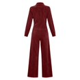 thumbnail image 7 of Women's Y2K Retro Velvet Zip Front Jumpsuits Stand Collar Long Sleeve Wide Leg Flowy Pants Romper with Pockets Loungewear Street Outfit Wine, 7 of 7